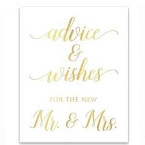 Wedding Advice And Wishes For The Mr and Mrs Sign Gold Foil, Unframed